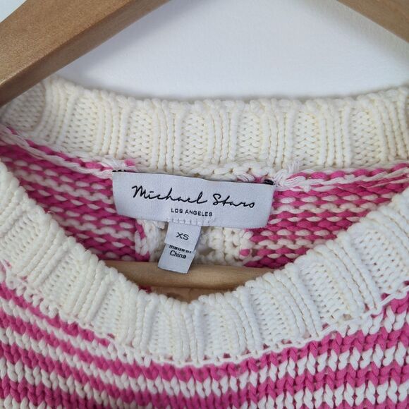 Michael Stars Casey Flamingo Stripe Pink & White Crewneck Pullover Sweater - Picture 6 of 8